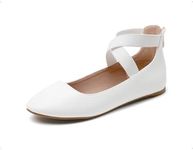 DREAM PAIRS Women's Comfortable Fashion Elastic Ankle Straps Flats Shoes,Size 10,White/Pu,Sole_Stretchy