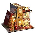 CRIOLPO DIY Dollhouse Miniature Kit Miniature Dolls House Kit for Bookshelf Insert Decor Crafts for Adults Teens 3D Wooden Puzzle Book Nook Kit with Sensor Led Light-Outside The Book