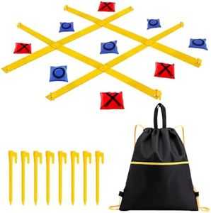 Gocasmus Tic Tac Toe Game - 4 Ft x 4 Ft Giant Tic Tac Toe Bean Bag Toss Outdoor Game for Backyard, Camping, Lawn - Fun Outdoor Games for Adults and Family - Portable Yard Game Requires No Assembly