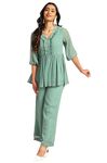 Janasya Women's Sage Dobby Chiffon Woven Design Peplum Co-ord Set (SET966-CO-ORD-J-XXL)