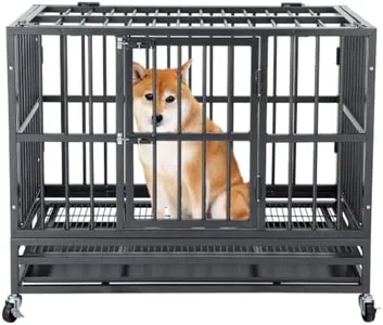 36 inch Heavy Duty Indestructible Dog Crate Steel Escape Proof,Indoor Dog House High Anxiety Cage, Kennel with Wheels,Removable Tray