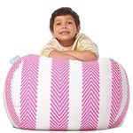 5 STARS UNITED Kids Bean Bag - COVER ONLY - Stuffed Animal Storage - Beanbag Chairs for Kids - 90+ Teddy Plush Toys Holder and Organiser for Girls - 100% Cotton Canvas - Pink Stripes