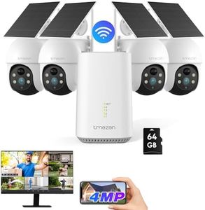 TMEZON 2K Battery Operated Outdoor Security Camera Wireless,No Subscription,Wi-Fi Home Surveillance Camera System 4-Camera Set Includes Homebase Unit, Built-in 64GB SD Storage, IP67,Wire Free