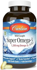 Carlson - Super Omega-3 Gems, 1200 mg Omega-3 Fatty Acids with EPA and DHA, Wild-Caught Norwegian Fish Oil Supplement, Sustainably Sourced Capsules 300 Softgels