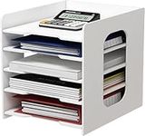 SYANNE Paper Organizer for Desk,White Desk Organizers and Storage File Holder,Letter Tray and A4 Paper Holder for Office Home and School Classroom (size：5-Tier)