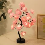 Xergy Pink Colors Rose Tree Lamp Valentine'S Day Tabletop Rose Tree Lights, 24 Led Rose Lamp, Rose Flower Tree Usb Operated For Home Wedding Bedroom Night Light - Plastic