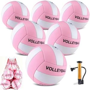 6 Pack Volleyballs Official Size 5, Soft Bulk Recreational Volley Balls with Pump and Net Bag for Indoor Outdoor Beach Pool Water Sand Game Training Match Gift for Beginner Teenager, Light Pink
