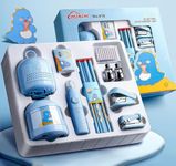 Magicwand Battery Operated Pencil Sharpener,Electric Eraser,Vacuum Cleaner Stationery Set with 10 Eraser Refills for Kids,Adults for Home Office School【Blue】
