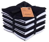 AMOUR INFINI Terry Dish Cloth | Set of 8 | 12 x 12 Inches | Durable, Super Soft and Absorbent |100% Cotton Dish Rags | Perfect for Household and Commercial Uses | Black