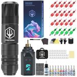 POSEIDON Wireless Tattoo Pen Kit - Professional Cordless Tattoo Gun with 1500mAh Battery & 20 Cartridge Needles | Complete Tattoo Machine Kit for Beginners