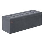 SONGMICS Storage Ottoman, Foldable Velvet Storage Bench, Footrest Stool, 15 x 43.3 x 15 Inches, Slate Gray ULSF277G01