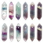 OLYCRAFT 12Pcs Natural Amethyst Crystal Points Bulk Stones with Hole Amethyst Crystal Wand Hexagonal Bullet Amethyst Double Terminated Amethyst Crystal for DIY Crafts Necklace Jewelry Making 30~35x8mm