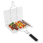 Tesony Grill Basket for Outdoor Grill, Stainless Steel Grilling Baskets with Foldable Handle, Portable Grilling Rack with Carry Bag Camping Cooking BBQ Griller Accessories for Fish, Meat, Vegetables