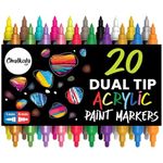 Chalkola 20 Acrylic Paint Pens Dual Tip - Acrylic Markers for Rock Painting, Canvas, Wood, Ceramic, Glass, Fabric, Metal - Permanent & Waterproof Fine Tip Acrylic Paint Markers for Kids & Adults