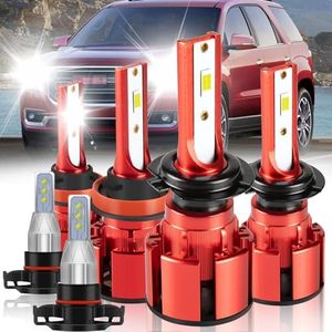 LTZXAP For GMC Acadia 2007-2012 Light Bulbs, 800% Brightness Hi and Lo Beam+Fog Light Bulbs, 6500K White, 36000LM Super Bright, IP68 Waterproof, Superfocused Beam Mode, 6PCS