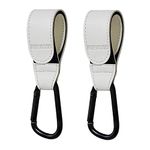 2Pcs Stroller Hooks for Hanging, Babyfond Premium Leather Style Stroller Clip Straps, Baby Stroller Hooks for Diaper Bags Grocery Shopping Bags, Mommy Hook for Stroller (White)