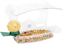 iBorn Window Bird Feeder with Strong Suction Cups Balcony for Wild Birds, Finch, Cardinal, Bluebirds Bird House with, Drinking-Water Sink, Fatball Perch