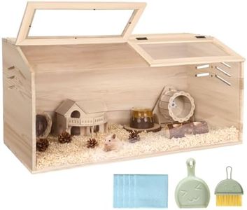 Snowtaros Wooden Hamster Cage, Large Hamster Cages and Habitats Chewproof, with 2 Openable Acrylic Top, Small Animal Cage for Mouse Gerbil Quail Dwarf Syrian Hamsters (31.5" L*15.7" W*15.7" H)