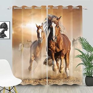 SDOTPMT 117x138cm Occidental Caballos Animal Cortina de Ventana Corriendo Marrón Corcel en el Desierto Natural Fauna silvestre Cortinas de Ventana para Dormitorio Bloqueo de luz Cortina, 2 Paneles