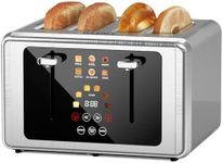 whall 4 Slice Touch Screen Toaster, Stainless Steel Toasters Digital Timer, Dual Control Panel Toasters，6 Shade Settings＆6 Bread Types, Smart Wide Slots, Bagel, Cancel, Defrost,Flat lever Stainless