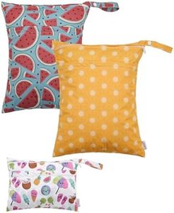 ALVABABY 3 Cloth Diaper Wet Dry Bags Waterproof Reusable with Two Zippered Pockets Travel Beach Pool Daycare Soiled Baby Items Yoga Gym Bag for Swimsuits or Wet Clothes Small medium Large 3L-SML06