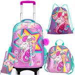 HTgroce Unicorn Rolling Backpack for Girls, Kindergarten Backpack for Girls with Wheels, Kids Roller School Bag with Wheels Toddler Wheeled Bookbag Elementary