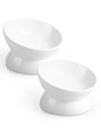 LoeJan Elevated Cat Food Bowl, 5 Oz Ceramic Raised and Tilted Pet Water Bowl, Anti Vomiting and Protect Pets' Spines Cat Dishes for Small Dog, Fat Faced Cat, Kitten (White, 2 Pack)