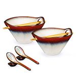 HENXFEN LEAD Porcelain Ramen Bowl Set, 2 Pcs 780ml Japanese Ceramic Ramen Bowl with Chopsticks & Spoon for Soup, Salad, Pasta, Cereal, and Noodles - Red