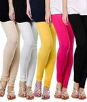 SUPER WESTON Free Size Stretchable Full Length Cotton Churidar Leggings for Womens Multicolor Combo Pack of 5 (Multi)