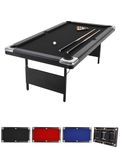 7FT Folding Pool Table for Adults & Family, Portable Billiards Table Set with Balls, 2 Cues, Chalk & Felt Brush, Space-Saving Design, Height Adjustable, Ideal for Home, Game Room, Basement, Black