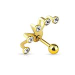 BodyJewelryOnline Adult Cartilage/Tragus Barbell - Five Crystal Set Fan Hanging 316L Surgical Steel (Gold)