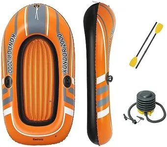 Bestway 61062E H2OGO! Kondor 2000 77" x 45" Inflatable Single Person Water Raft Boat Set with 2 Oars and Foot Pump for Lakes, Pools and Rivers, Orange