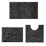 Bathroom Mat, Non Slip Bathroom Mat Sets 3 Piece, Chenille 20*32inch, 16*24inch Bath Rug and 20*20inch U Shape Toilet Rug, Soft and Absorbent Bath Rug Set for Bathroom, Bedroom(Dark Grey)