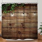 Riyidecor Extra Wide Wooden Clawfoot Tub Fabric Shower Curtain 108Wx72H Inch Rustic Wood Green Leaves 18 Pack Metal Hooks Western Farmhouse Brown Wall Board Bathroom Home Decor Waterproof Polyester