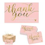 100 PCS Thank You Business Cards Pink Thanks Greeting Cards with Gold Theme Gold Foil Thank You Cards Small business Freebies for Retail Store Handmade Goods Gift Shop Package