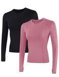 IECCP Seamless Long Sleeve Workout Shirts for Women Slim Fit with Thumb Hole T-Shirt Running Yoga Gym Workout Top S