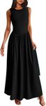 PRETTYGARDEN Women's Maxi Sundress Casual Summer 2025 Sleeveless Asymmetrical Drop Waist Patchwork Long Flowy Tank Dresses (Black,XX-Large)