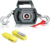 Lonsge Portable Drill Winch of 1000 LB, Black Handheld Drill Winch with 40 Foot Synthetic Rope, Rotate The Hook 360 Degrees, for Lifting & Dragging