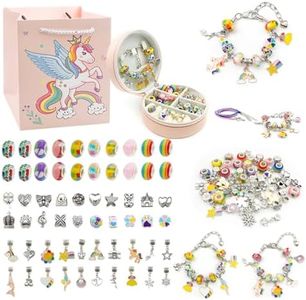 Bracelet Making Kit for Girls, IGGDPQO 68PCS Gold Charm Bracelets Kit with Jewelry Box, Bracelets for DIY Craft, Jewelry Gift Adults and Kids, Present for 7-12 Year Old Girl (Colorful)