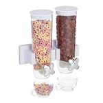 Relaxdays Double Wall Mounted Cereal Dispenser for Cereal, Cornflakes, Sweets, Cereal Dispenser, Plastic, White, Pack of 1