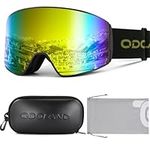 Odoland Ski Goggles, Cylindrical OTG Wide View Anti-Fog Windproof Snowboard Snow Goggles Men Women Youth, Helmet Compatible, Black Frame, Revo Orange Lens