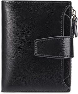 GOIACII Small Women Wallet RFID Blocking Bifold Genuine Leather Purse with Zipper Coin Pocket ID Window, A02 Wax Black, small, Minimalist