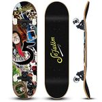 Sefulim 31 x 8 Inch Complete Skateboard 7 Layer Canadian Maple Double Kick Deck Concave Cruiser Trick Skateboard for Boys Girls Teens Adults Beginner