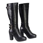 Milwaukee Leather MBL9422 Women's Tall Black Studded Strap Fashion Casual Boots with Platform Heel - 11