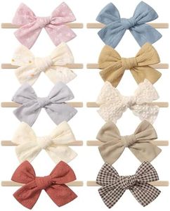 doboi 10PCS Baby Girls Headbands Hair Bows Nylon Linen Hairbands Handmade Hair Accessories for Newborn Infant Toddlers Little Girl and Kids