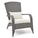 Mondeer Adirondack Chair, PE Rattan Wicker Frog Chair Arm Lounge Chair with Cushion for Indoor & Outdoor Recliner Seat, Outdoor Garden Furniture for Patio, Deck, Lawn, Backyard, Pool, Grey