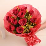 FlowerAura Fresh Live Flower Bouquet of 12 Red Rose Flowers For Birthday Gift, Anniversary Gift, Wedding Gift, Congratulations Gift & Gift For Special Occasions (Same Day Delivery)