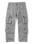 OCHENTA Boys' Pants, 8 Pockets Cargo Combat Casual Trousers Light Grey Tag 160-9-10 Years