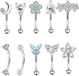 Diamday 16G 10 Pcs Rook Daith Earrings for Women Surgical Steel 6mm Eyebrow Rings Inlaid CZ Opal Turquoise Belly Lip Ring Cartilage Surface Tragus Piercing Jewelry Sliver