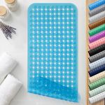 Yimobra Patented Design Bath Tub Shower Mat Extra Long 34.5 x 15.5 Inch,Anti Bacterial,Phthalate Free,Machine Washable Materials,Clear Blue